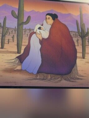 Handcrafted Desert Mother & Child Ceramic Art Plaque - Brown & Cream RC Gorman